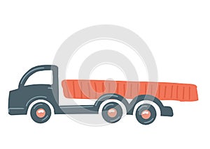 A truck with a red body. isolated car. hand drawn cartoon style, vector illustration. cargo transportation van