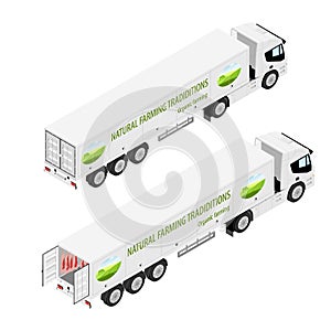 Truck with refrigerated container company logotype