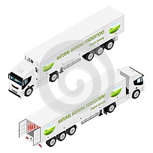 Truck with refrigerated container company logotype