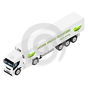 Truck with refrigerated container company logotype