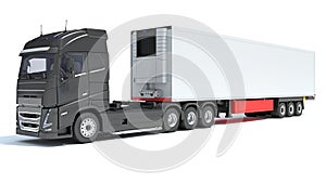 Truck with Refrigerator Trailer 3D rendering on white background
