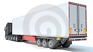 Truck with Refrigerator Trailer 3D rendering on white background