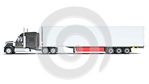 Truck with Refrigerator Trailer 3D rendering on white background