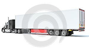 Truck with Refrigerator Trailer 3D rendering on white background