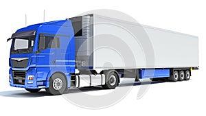 Truck with Refrigerator Trailer 3D rendering on white background