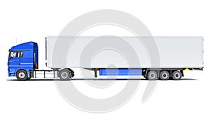 Truck with Refrigerator Trailer 3D rendering on white background