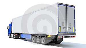 Truck with Refrigerator Trailer 3D rendering on white background