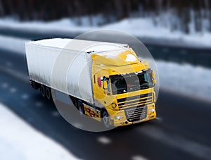 Truck on road with motion blur