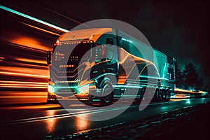 Truck on the road with motion blur background. Concept of fast driving.generative ai