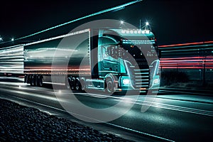 Truck on the road with motion blur background. Concept of fast driving.generative ai