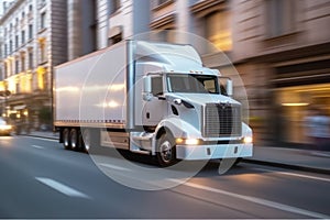 Truck on the road with motion blur background. Transportation and logistics concept