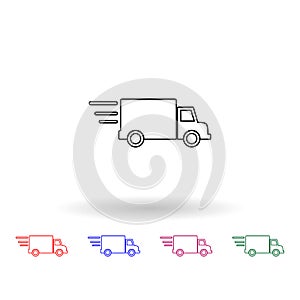 Truck on the road multi color icon. Simple thin line, outline vector of logistic icons for ui and ux, website or mobile