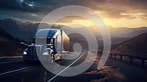 Truck on the road at sunset. Concept of transportation and logistics