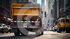 truck on the road, Urban recycling waste and garbage services ,
