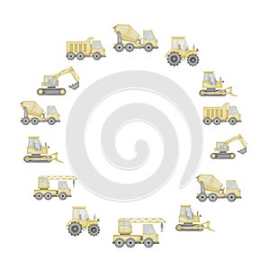 Truck round Frame. Watercolor illustration of wreath with toy cars. Hand drawn template for baby shower greeting cards