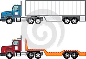 Truck semi and flatbed