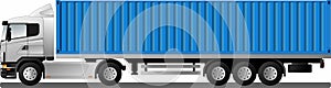 Truck with semitrailer for transporting sea containers