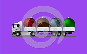 A truck with a semitrailer transports large Christmas tree decorations for Christmas and New Years. Vector