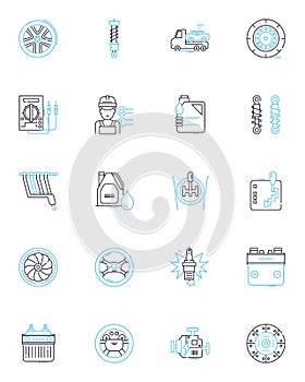 Truck Service linear icons set. Towing, Maintenance, Repairs, Hauling, Diesel, Fleet, Emergency line vector and concept