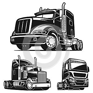 Truck SET black and white vector illustration