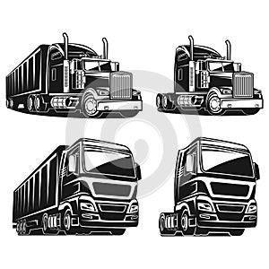 Truck SET black and white vector illustration