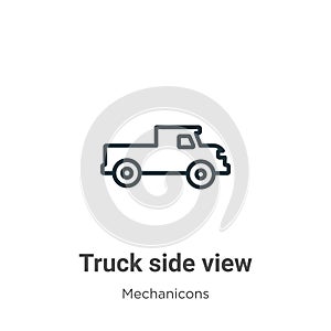 Truck side view outline vector icon. Thin line black truck side view icon, flat vector simple element illustration from editable