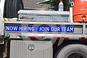 Truck sign advertising for workers