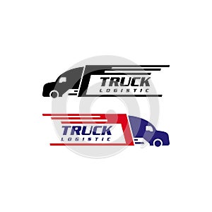 Truck silhouette logo template, logistics or delivery service label vector logo design