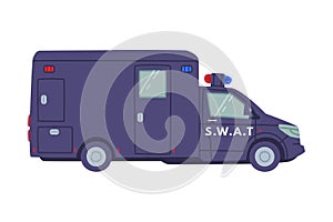 Truck with Siren as SWAT Vehicle or Rescue Vehicle and Police Tactical Unit Vector Illustration