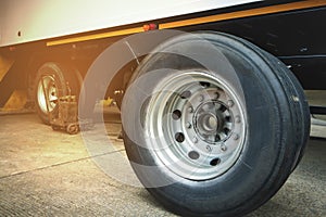 Truck spare wheels ,tire waiting for to change, trailer wheels maintenance.