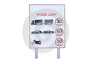 Truck speed warning sign motorbike, car side street.