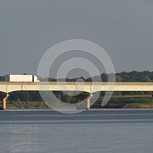 Truck Speeding Down US Route 377 Over Lake Texoma Graffitied Bridge