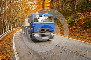 Truck speeding through forest