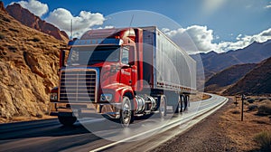 truck on street driving through mountain landscapes