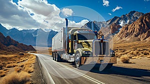 truck on street driving through mountain landscapes