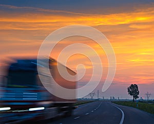 Truck at sunrise