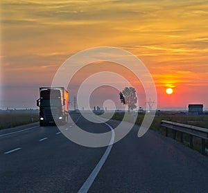 Truck at sunset