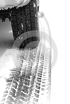 Truck Tire in Snow with Tread for Safety