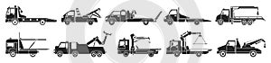 Truck tow isolated black set icon. Vector illustration evacuator on white background. Vector black set icon truck tow.
