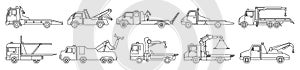 Truck tow isolated outline set icon. Vector illustration evacuator on white background. Vector outline set icon truck