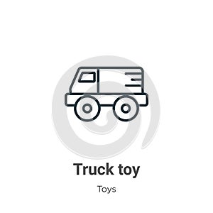 Truck toy outline vector icon. Thin line black truck toy icon, flat vector simple element illustration from editable toys concept