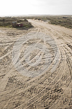 Truck tracks on a sandy road, in Cabo Polonio, Uruguay