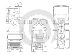 Truck tractor or semi-trailer truck in outline Combination of a tractor unit and one or more semi-trailers to carry