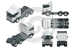 Truck tractor or semi-trailer truck. View front, rear, side, top and isometry front, back.. Cargo delivering vehicle