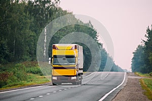 Truck Or Tractor Unit, Prime Mover, Traction Unit In Motion On R