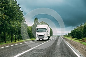 Truck Tractor Unit, Prime Mover, Traction Unit In Motion On Road