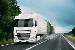 Truck Tractor Unit, Prime Mover, Traction Unit In Motion On Road