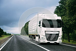 Truck Tractor Unit, Prime Mover, Traction Unit In Motion On Road