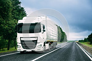 Truck Tractor Unit, Prime Mover, Traction Unit In Motion On Road