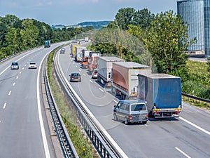 Truck traffic jam on a German highway
